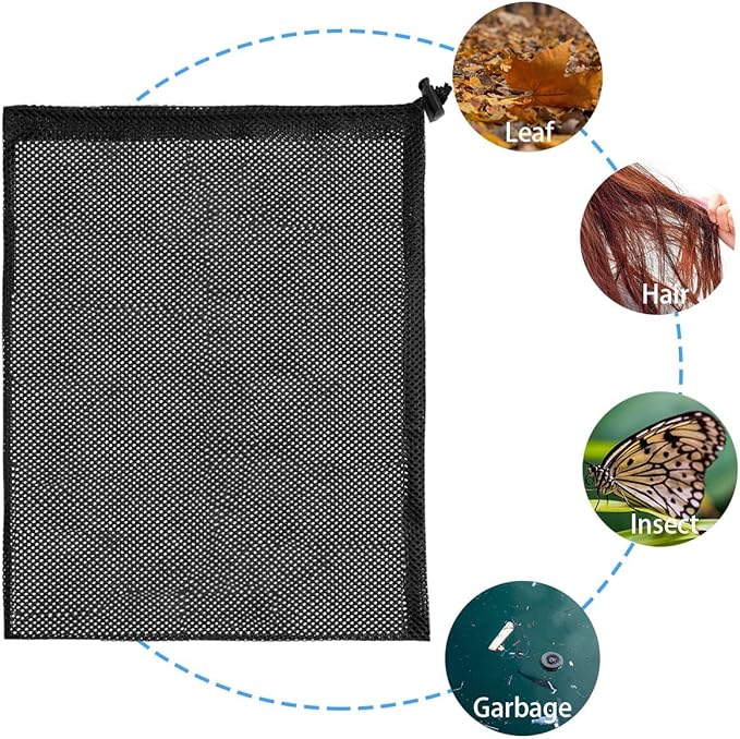 1Pcs Pump Barrier Bag, Black with Drawstring Pond Pump Filter Bag for Pond biofilters Aquarium Filtration and Outdoor Swimming Pool Media Bags(11.8"x 15.7")