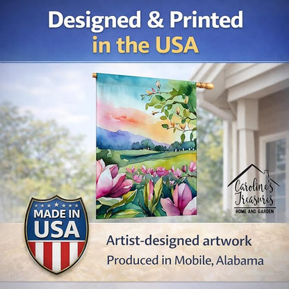 Caroline's Treasures Louisiana Magnolias in Watercolor House Flag Large Porch Sleeve Pole Decorative Outside Yard Banner Artwork Wall Hanging, Polyester, House Size, Multicolor