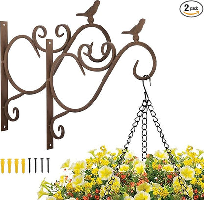 Lewondr Wall Hanging Plant Bracket,2 Pack 12-inch Retro Iron Metal Wall Hanger for Hanging Plant Flower Bird Feeder Planter Indoor Outdoor,Retro