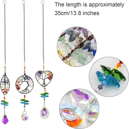MrMrKura Tree of Life Crystal Suncatcher for Window Hanging, 3 Pieces Rainbow Maker with Prisms Decorative Sun Catcher Crystals Ornament for Indoor Home Decor