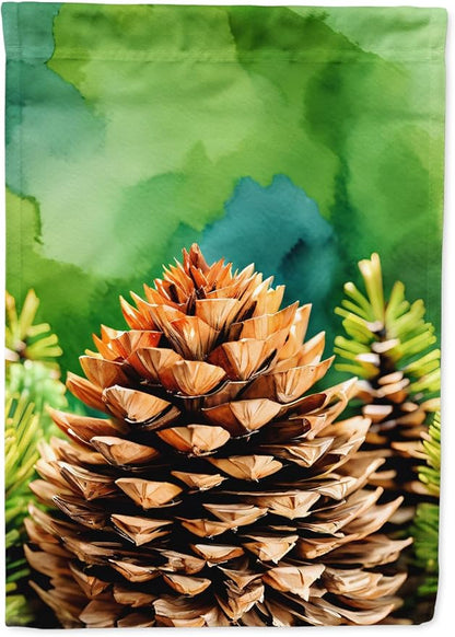 Caroline's Treasures Maine White Pine Cone and Tassels in Watercolor House Flag Large Porch Sleeve Pole Decorative Outside Yard Banner Artwork Wall Hanging, Polyester, House Size, Multicolor