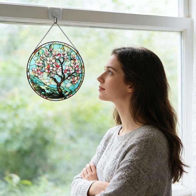 7.87" Sun Catchers Indoor Window,Butterfly Stained Glass Window Hanging, Window Suncatcher Hanging Ornaments Wall Art, Hand-Painted Glass Panel Home Decor (Style M)