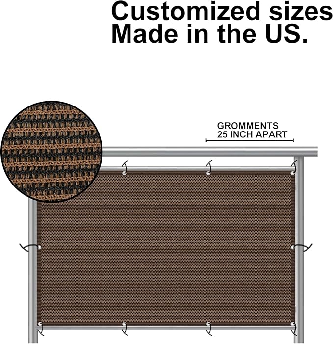 Eden's Decor Balcony Privacy Screen Brown 2'6"x 29' Cover Mesh Windscreen Weather-Resistant UV Protection for Backyard Deck, Patio, Balcony, Pool, Porch, Fence, Railing, Gardening