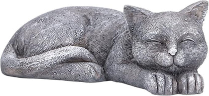 Hapivida Cat Garden Statue, 5.5in Mini Pet Garden Memorial Stone Sleeping Cat Statue Decor Outdoor Resin Realistics Sculptures Gift Grey