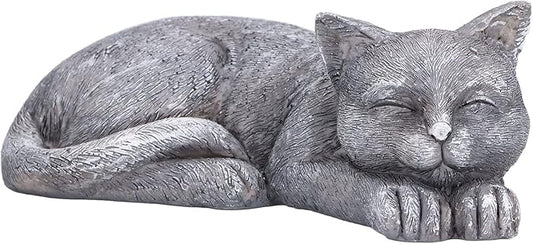 Hapivida Cat Garden Statue, 5.5in Mini Pet Garden Memorial Stone Sleeping Cat Statue Decor Outdoor Resin Realistics Sculptures Gift Grey