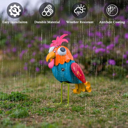 Metal Wacky Rooster Garden Statues, 11” Rooster Outdoor Decor Chicken Yard Art Sculptures Decoration for Home Outsiede Patio Lawn Backyard, Gift for Women Lovers Moms(Red & Blue)