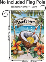 Welcome Coconut Drink Garden Flag Tropical Beach Palm Leaves Ocean Outdoor Yard Porch Lawn Garden Decor for Summer Seaside Patio Coastal Farmhouse Seasonal Home Display