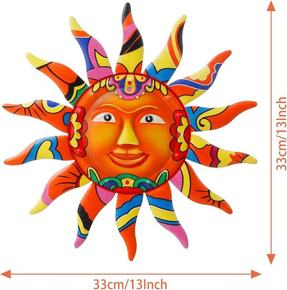 VEWOGARDEN Metal Sun Wall Art Decor Hanging for Indoor Outdoor Home Garden 13" Colorful Sun Face Sculptures & Statues Orange