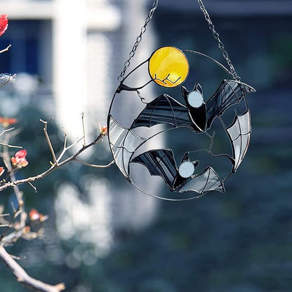 Stained Enamel and Metal Bat Moon Suncatcher Panel Window Wall Hanging Ornaments Sun Catcher Door Home Decor Gifts for Women Men