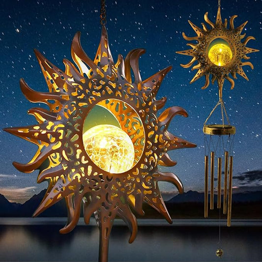 Wind Chimes Sympathy Gift, Sun Wind Chimes with Glass Ball Crackle, Retro Metal Wind Chimes, Sun Decor, Gifts for Grandma, Gift for Grandmother