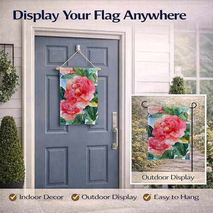 Caroline's Treasures Alabama Camellia in Watercolor Garden Flag Mailbox Flag Decorative Yard Flag Banner Outside Patio Artwork Yard Flower Beds, Garden Size, Multicolor