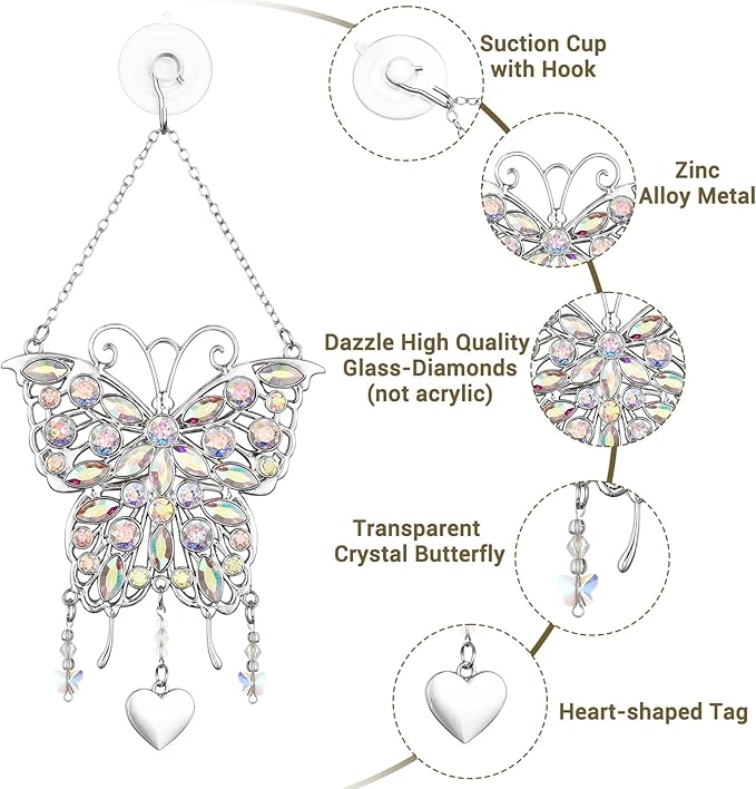 Glittering Butterfly Gift for Women - Valentine's Day, Birthday, Anniversary, Mother's Day Idea for Mom, Grandma, Wife - Hanging Ornament for Window Decor