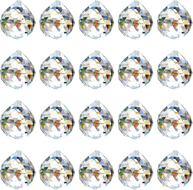 20 Pack Clear Hanging Crystal Prism Feng Shui Ball Crystal Glass Ball Pendant Rainbow Maker for Window Suncatcher Gift, 20mm