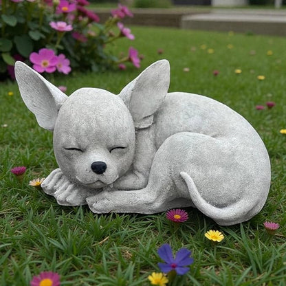 Chihuahua Memorial Stone Garden Statue Outdoor Dog Sculpture Yard Pet Loss Decoration Sleeping Puppy Painted Figurine Backyard Ornament Dog Grave Marker Sympathy Art