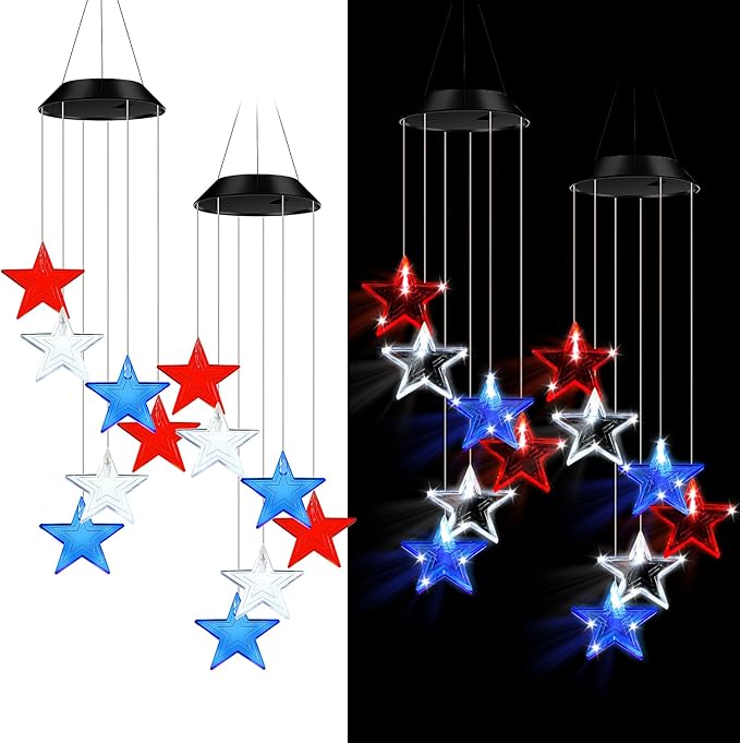 Fumete 2 Pack Solar Wind Chimes for Outside Star LED Color Changing Light Outdoor Mobile Wind Chime for Garden Patio Yard Porch Home Decor