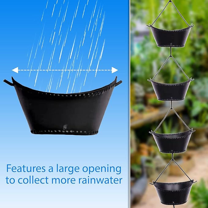 RainChains Pacific Boat Cup Rain Chain 8.5ft Iron Heavy Rain Chains for Gutters Premium Decorative