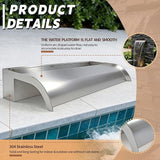 Curved-Mouth Waterfall Pool Fountain, Stainless Steel Waterfall Spillway with Pipe Connector Kits for Outdoor Decorative, 35.4 Inches Pool Water Feature for Garden Patio, Without Cover Plate