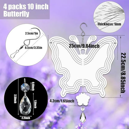 4Pack 10inch Sublimation Wind Spinner Blanks 3D Aluminum Metal Wind Sculpture Kinetic Spinners for Yard and Garden Indoor Art Ornaments Hanging Decoration (New Butterfly)