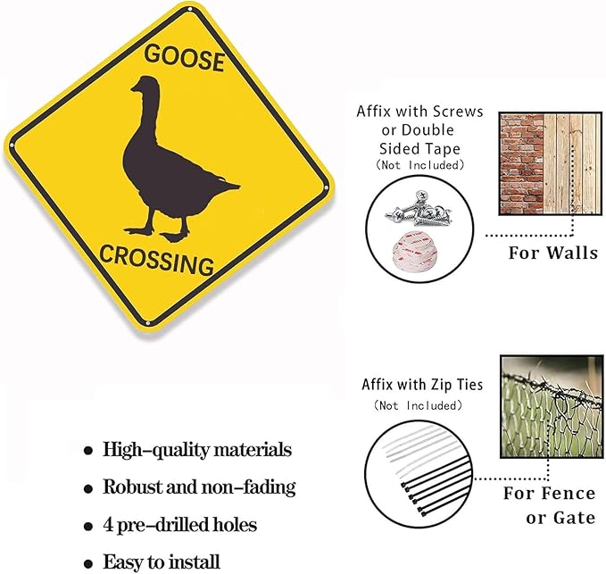 The Outdoor Warning Sign Goose Crossing Sign Indoor Outdoor Metal Signs 12×12 Inches for Road Safety Plaque Wall Decor