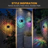 Lscsdf Seven-Color Changing Solar Mandala Projection Wall Light Decorative Solar Mandala Lights Outdoor Waterproof Metal Fence Lights for Yard Garden Post Patio Backyard Decor (1pc)
