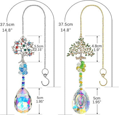 Crystal Suncatchers Window Crystals Hanging Suncatcher Colorful Glass Beads Chain Wind Chimes for Garden Outdoor Pendant Home Decor Gifts (2Pack- Tree of Life)