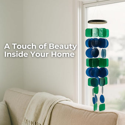 Solange & Frances Capiz Shells Wind Chimes for Outside. Patio Decor, Garden Decor Windchimes Outdoors. Unique Birthday Gifts for Women, Gift for Women Ideas (Peacock)