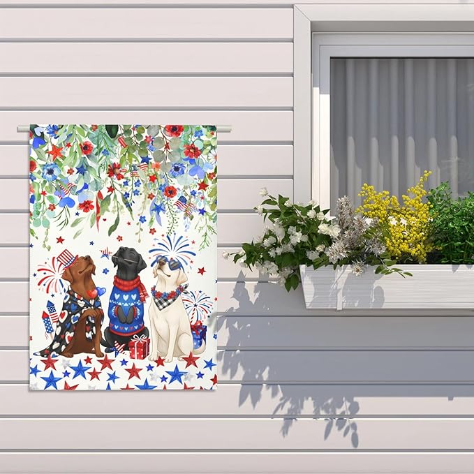 Patriotic Dog House Flag 28 x 40 Double Sided for Outside Large 4th of July Black Lab Garden Flags White Chocolate Labrador 250 Anniversary USA Independence Memorial Day Decor