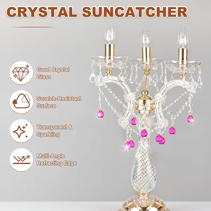 M METERXITY 10-Pack Crystal Ball Prisms, 24mm/0.94 Inch Chandelier Pendant Maker Hanging Crystals Chandelier Prisms for Home/Windows/Garden/DIY Decoration[Rose Red]