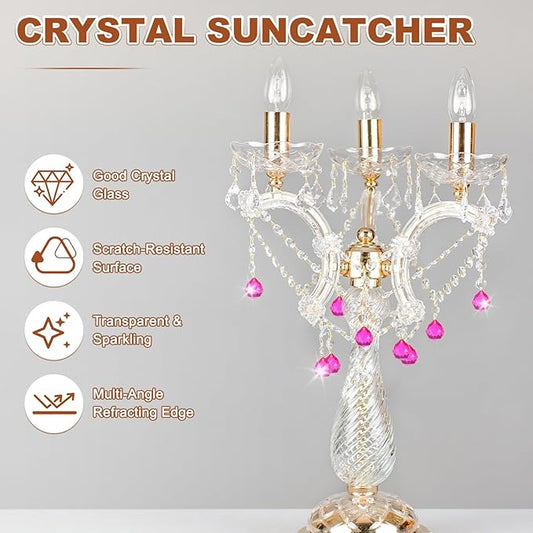 M METERXITY 10-Pack Crystal Ball Prisms, 24mm/0.94 Inch Chandelier Pendant Maker Hanging Crystals Chandelier Prisms for Home/Windows/Garden/DIY Decoration[Rose Red]