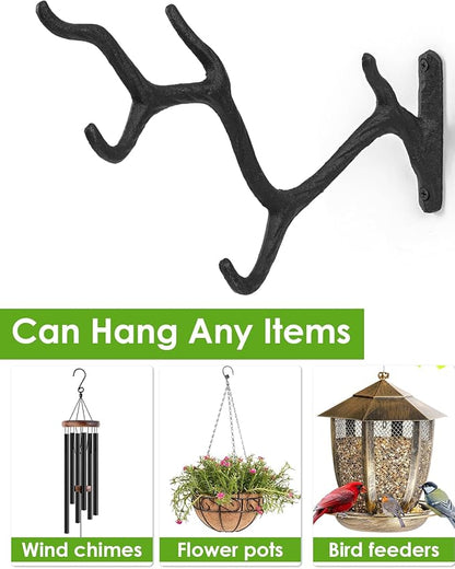 2 Pcs 11" Cast Iron Tree Branch Plant Hangers, Decorative Metal Wall Bracket Hooks, Vintage-Style Heavy Duty Storage Rack for Hanging Plants, Baskets, Lanterns, Wind Chimes, Indoor & Outdoor, Black