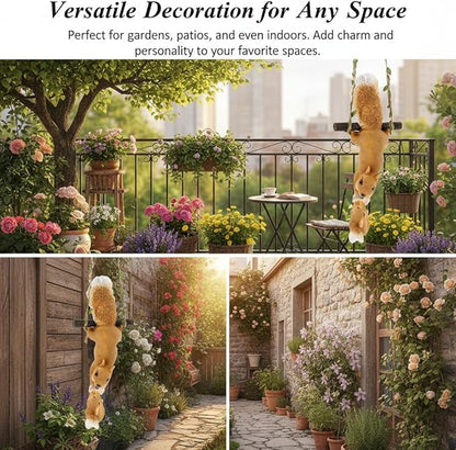 SUPVOX Hanging Squirrel Ornament for Tree Hand-Painted Resin Squirrel Statue with Durable Flax Rope Outdoor Garden Decor for Patio Balcony and Yard 12.59X5.51X2.75 Inches