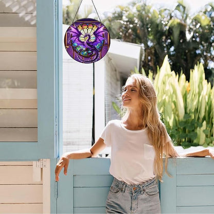 Purple Dragon Stained Glass Window Hanging Dragons SunCatcher Dragon Lovers Gifts for Kid Room Decor Handmade SunCatcher Decoration for Home Decor, 7.87inch