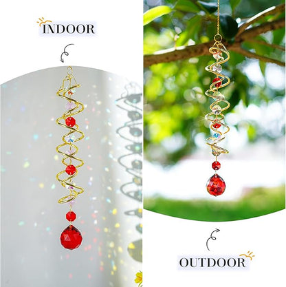 H&D HYALINE & DORA 20.5in Crystal Suncatcher Gazing Ball Spiral Tail,Wind Spinner Sun Catcher with Octagonal Beads,Sun Catchers Window Hanging for Outdoor Garden Decor