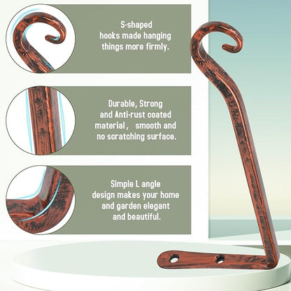 FEED GARDEN 2 Pack 10 Inch Hanging Plant Bracket Wall Hooks Decorative Plant Hangers for Outdoor Hanging Bird Feeders, Wind Chimes, Plant Baskets, Antique Bronze