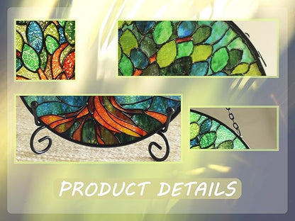 Stained Glass Window Hangings, Tree of Life with Hummingbird Suncatchers for Window, Treasured Gift for Mom, Grandma, Family and Friends (Green, 6.7x6.7 in)
