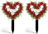 Frienda 2 Sets Cemetery Flowers Grave Stake Metal Floral Decor for Tombstone, Outdoor Gravesite Markers for Mom Dad, Memorial Day Spring Easter Grave Decor(Heart,Red,White)