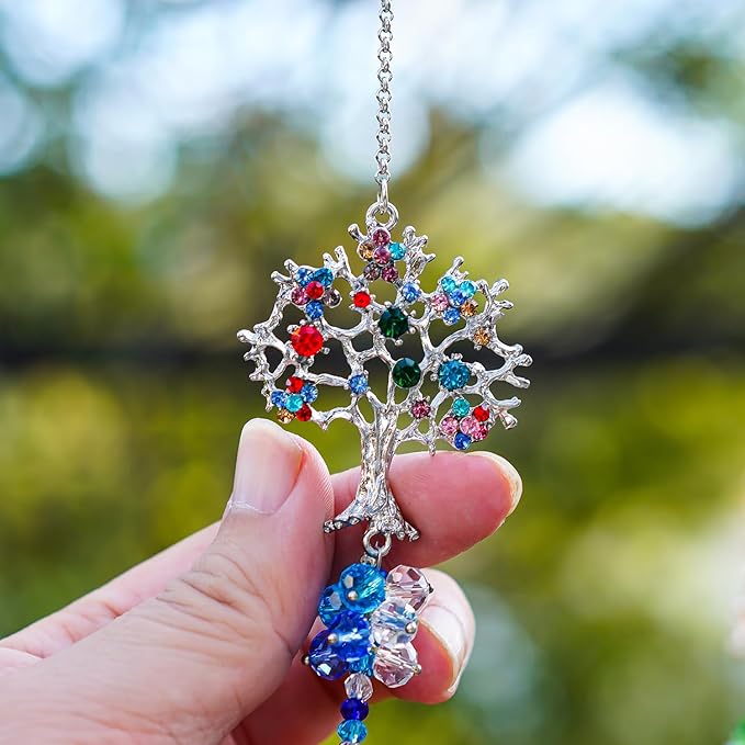 Crystal Suncatchers Window Crystals Hanging Suncatcher Colorful Glass Beads Chain Wind Chimes for Garden Outdoor Pendant Home Decor Gifts (2Pack- Tree of Life)