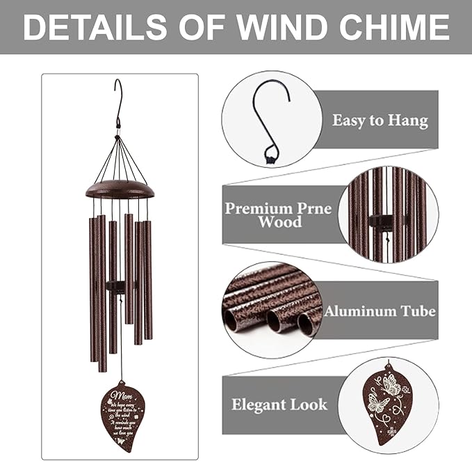 Gifts for Mom, Moms Wind Chimes, Christmas Best Gift for Mom, Mother Birthday Gift from Daughter Son, Love Reminder Gifts for Birthday Thanksgiving Mother's Day，32in