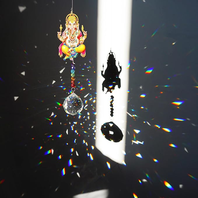 8inch Elephant God Prism Suncatcher Hindu Ganesha Protection Charm Decor Window Garden Wall Hanging Crystal Pendant for Christmas Tree