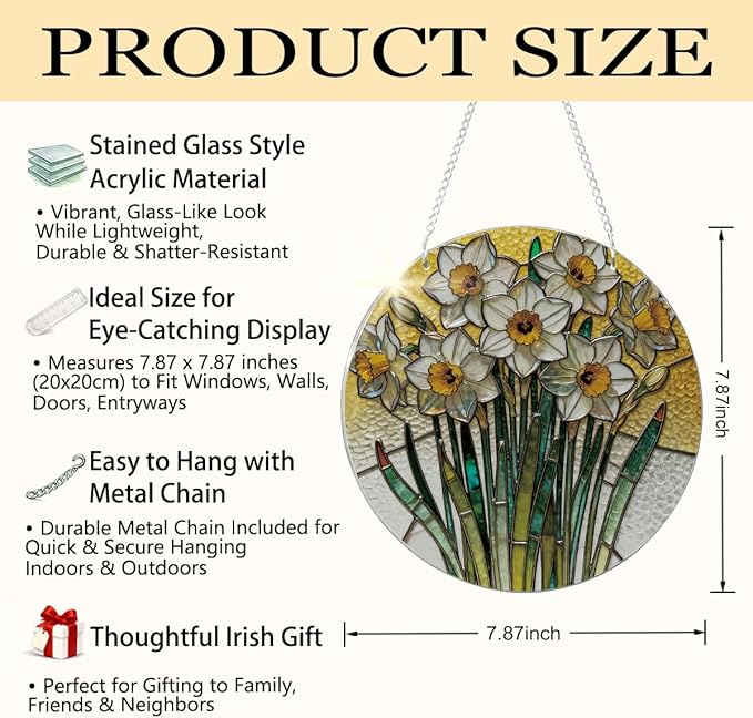 Acrylic Window Hanging, Yellow and White Daffodils Sun Catcher for Door Home Decor, Floral Window Wall Art, Housewarming Decor, Christmas Mother's Day Birthday Gifts for Her
