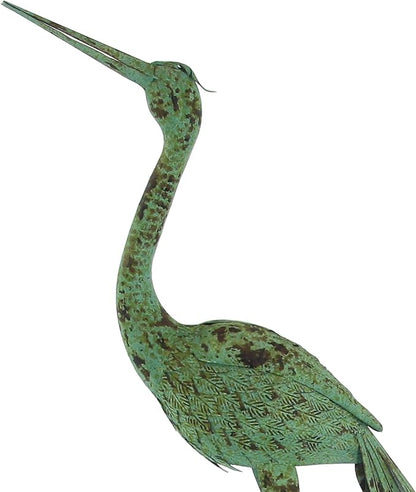 Deco 79 Metal Crane Decorative Garden Sculpture Indoor Outdoor Garden Statues with Coiled U Shaped Feet, Set of 2 Outdoor Sculptures 19"W, 47"H, Green