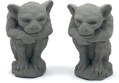 Sitting Gargoyle Statue (Set/2): Solid Durable Stone with Distressed Texture. Perfect Home Design & Sealed for Outdoor Use. Handcrafted USA. (Antique/Gray)