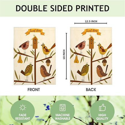 Mugod Bird Spring Summer Garden Flag, Birds on Birdhouse Vertical Double Sided Burlap Yard Flag 12.5x18 Inch for Home Villa Patio Lawn Outdoor Decor