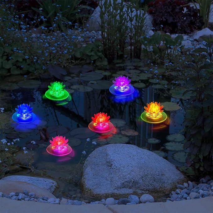 pearlstar Solar Pond Lights - Waterproof LED RGB Solar Floating Lights for Swimming Pool, Spa, Patio, Wedding Party, Christmas Decorations (2Pcs Lotus)