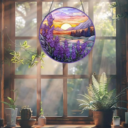 Suncatcher Lavender Stained Glass Suncatchers Stained Glass Ornament for Home Decor Indoor Wall Art Gift for Mother Women Friends (Lavender, M)