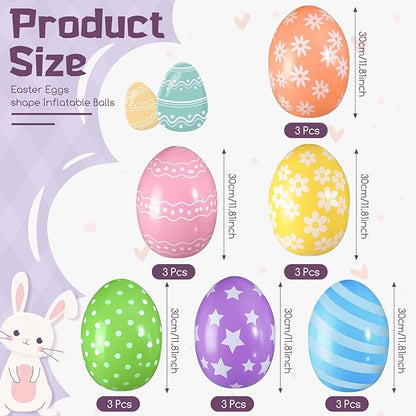18 Pieces 12 Inch Inflatable Easter Eggs Easter Outdoor Yard Decoration Large Inflatable Hanging Eggs Ornaments Giant PVC Kids Toys for Garden Lawn Party Decor