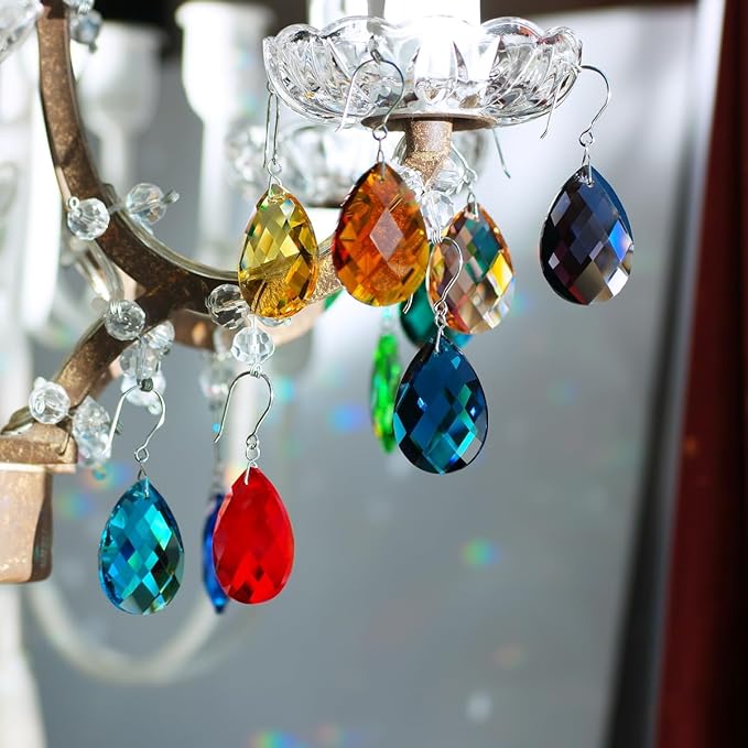 10pcs Crystal Prism Suncatcher Multi Color, 38mm Hanging Chandelier Crystals Replacement Grid Ornament Pendant Rainbow Maker DIY Decoration
