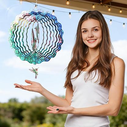 Hummingbird Wind Spinners Outdoor, IDEA SHOW 12In Stainless Steel Wind Spinners Outside, 3D Kinetic Hanging Spinners Sculpture for Women Mom, Metal Garden Decor Ornaments for Patio Yard Art