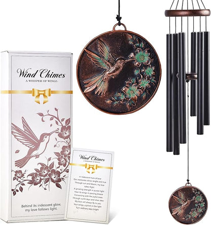 Sympathy Wind Chimes for Outside 34" Vintage Hummingbird Memorial Wind Chimes Outdoor for Garden Patio Porch Decoration Birthday Memorial Sympathy Gift for Loved One Mom Dad Grandpa Grandma Friends