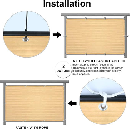 Eden's Decor Balcony Privacy Screen Beige 2'6"x 28' Cover Mesh Windscreen Weather-Resistant UV Protection for Backyard Deck, Patio, Balcony, Pool, Porch, Fence, Railing, Gardening